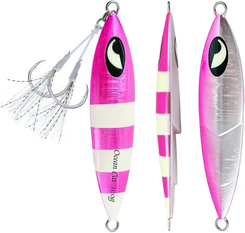 Miniatura 15 de OCEAN CAT Plomo de metal plano de caída lenta pesca señuelos hundimiento vertical cebo de jigging con gancho de mariposa para pesca en agua salada