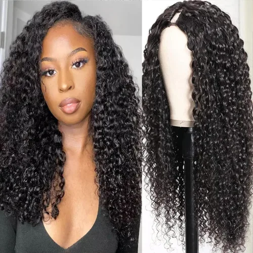 Miniatura 26 de Pelucas de Raya en V Rizadas con Forma de V para Mujeres Negras, Sin Mechas Fuera, Mejora de Raya en U, Sin Pegamento, Peluca Completa con Clip