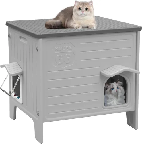 Casa de Plástico para Gatos para Exteriores e Interiores, Casas para Gatos Ferales con Puerta de Escape, Casa Impermeable para Gatos para Exteriores