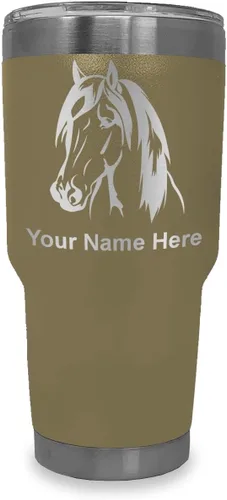 Miniatura 11 de LaserGram Vaso aislado al vacío de 20 onzas, cabeza de caballo 1, grabado personalizado incluido (negro)