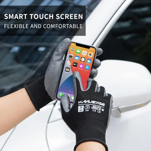 Miniatura 3 de MANUSAGE Guantes de trabajo de seguridad - Guante protector para hombres y mujeres - Protección de mano ultradelgada - Para construcción, Negro