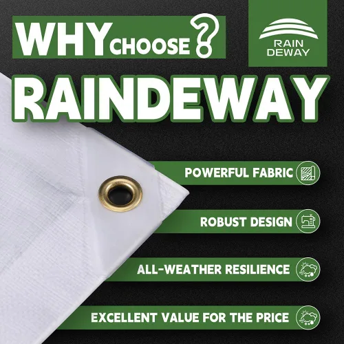 Miniatura 2 de RAINDEWAY Lona blanca resistente de 12 mil de 12 x 20 pies, resistente a los rayos UV, impermeable, resistente a la intemperie, con ojales de metal