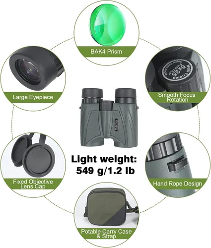 Miniatura 6 de Prismáticos ultra gran angular de 15.8° de 5x25 para deportes – Gran campo de visión, 829 pies/1000 yardas – Binoculares compactos para deportes