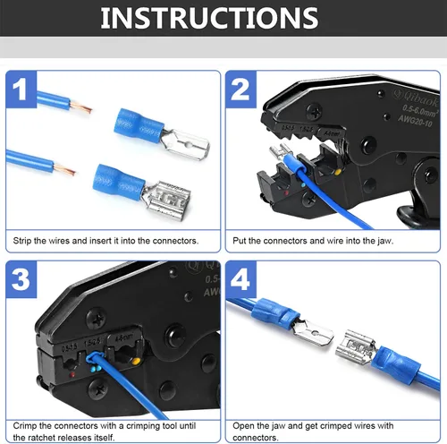Miniatura 6 de Qibaok Kit de herramientas de prensado de terminales de cable con 800 conectores de cable PCS