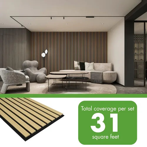 Miniatura 4 de Art3d Paquete de 4 paneles de listones de madera insonorizados de 12" x 93", paneles de pared acústicos de 31 pies cuadrados, paneles de pared 3D