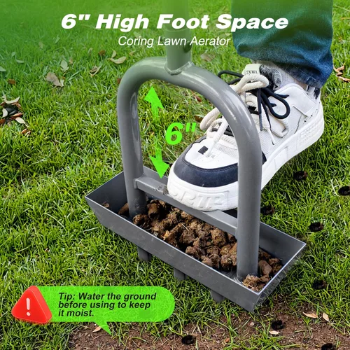 Miniatura 3 de Walensee Herramienta de extracción de césped con bandeja de almacenamiento de núcleo de suelo, aireador manual de 38.2 pulgadas con 3 púas