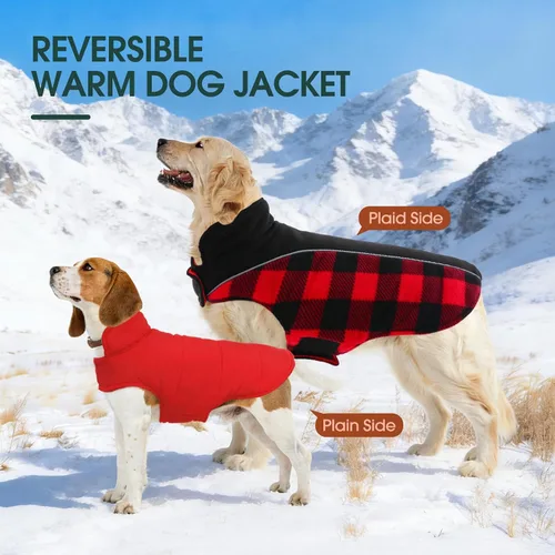 Miniatura 3 de Kuoser - Abrigo reversible para perros para climas fríos, abrigo de invierno impermeable reflejante para mascotas, abrigo para perros a cuadros