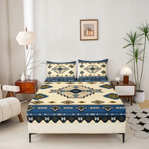 Miniatura 5 de Homewish Western Fitted Sheets Twin Size (No Flat),Retro Country Tribal Bedding Set 2Pcs,Kids Girls Boys Room Decor,Southwest Aztec Stripes Bed