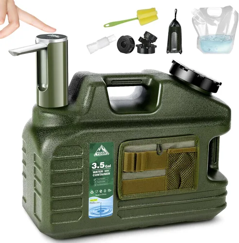 3.5Gallon Water Jug with Pump, Camping Water Container, BPA Free Portable Water Dispenser with Spigot, Leak-Proof Large Camping Water Jug for