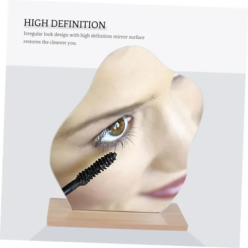 Miniatura 5 de Espejo de maquillaje de escritorio irregular con soporte, espejo de tocador plateado estético para mujer, diseño compacto con función de aumento