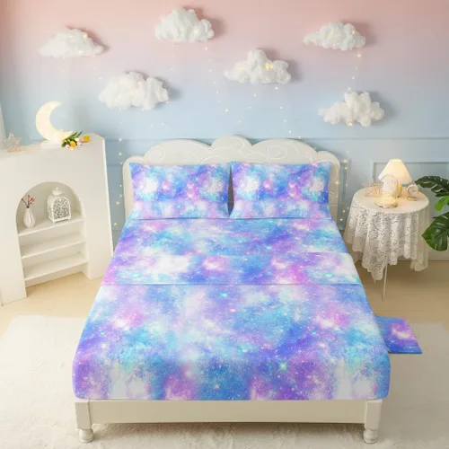 Miniatura 45 de QOOMO Ropa de cama Kawaii Axolotl para niños y niñas, diseño de flor de cerezo rosa, juego de ropa de cama súper suave para niños, con estrellas