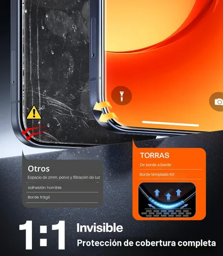 Miniatura 5 de TORRAS Protector de pantalla para iPhone 17 Pro Max [12 pies de grado militar inastillable] [9H+ vidrio templado aeroespacial] Protector de pantalla