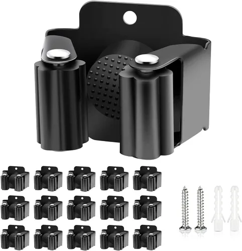 Verdenu Paquete de 15 soportes de pared para escoba, soporte de pared para trapeador y escoba, colgador de trapeador Command de acero inoxidable con