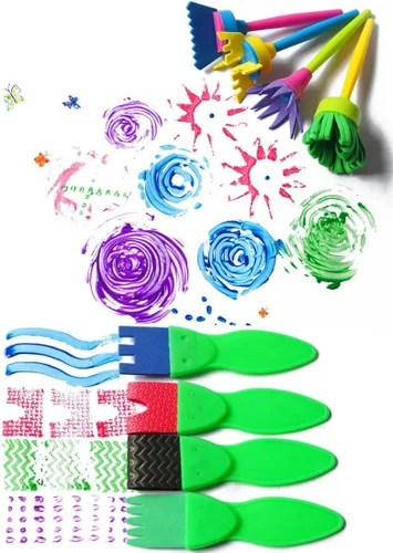 Miniatura 2 de Herramientas de dibujo de pintura de arte y manualidades para niños, juego de brochas de esponja de flores, kits divertidos de aprendizaje temprano