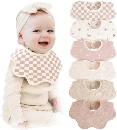 Miniatura 8 de Konssy Baberos de muselina para bebé 100% algodón absorbente tipo bandana para babeo y dentición, set de 6 para bebés niños y niñas Floral