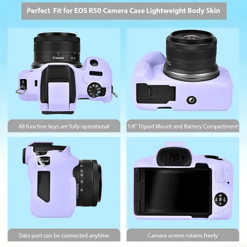 Miniatura 4 de Funda para cámara Canon EOS R50, funda protectora de silicona suave, antiarañazos, funda ajustada delgada con accesorios de protector de pantalla