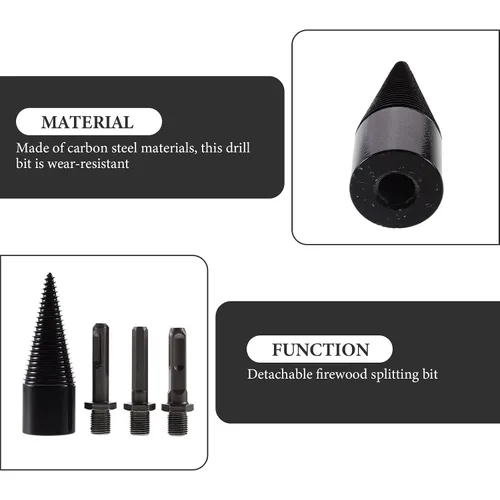 Miniatura 3 de 4pcs Wood Log Splitter Drill Bit Set with 3 Detachable Handles (Round, Square, Hex) 32mm Carbon Steel Firewood Splitting Tool for Electric Hammer