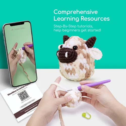 Miniatura 4 de NestledCrafts Kit de Ganchillo para Principiantes, Kit de Inicio de Amigurumi de Animales con Tutorial de Video Paso a Paso, Juego de Tejido Fácil