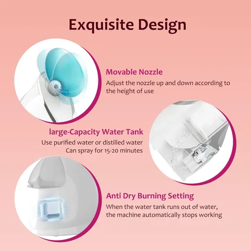 Miniatura 7 de EZBASICS Vaporizador facial iónico para el hogar, humidificador de niebla cálida atomizador para cara, sauna, spa, senos nasales, hidratación, Azul