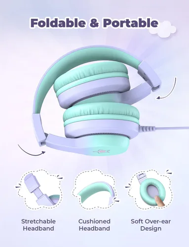 Miniatura 6 de iClever HS19S - Auriculares infantiles con micrófono, limitador de volumen seguro a 85 dBA, auriculares estéreo con orejeras para niños y niñas