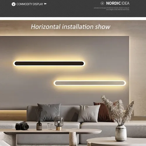 Miniatura 2 de Paquete de 2 luces LED de pared modernas de 47 pulgadas de largo, 24 W, blanco cálido, 110 V, lámpara de pared rectangular negra, elegante acrílico