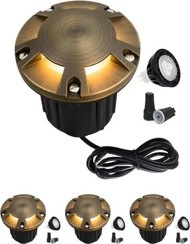 Miniatura 21 de MALORY Luces de Paisaje de Bajo Voltaje, (4.6''A) Cubierta Superior de Latón 12V Luces Empotradas en el Suelo para Exteriores, Iluminación LED
