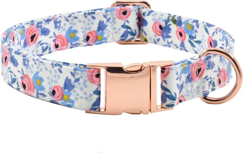 Miniatura 13 de Collar de perro con hebilla de metal, duradero y ajustable, suave para perros pequeños, medianos y grandes 03-flor5