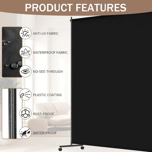 Miniatura 4 de Divisor de habitación/pantalla de privacidad de un solo panel con ruedas giratorias y frenos, partición elegante y versátil para el hogar, oficina