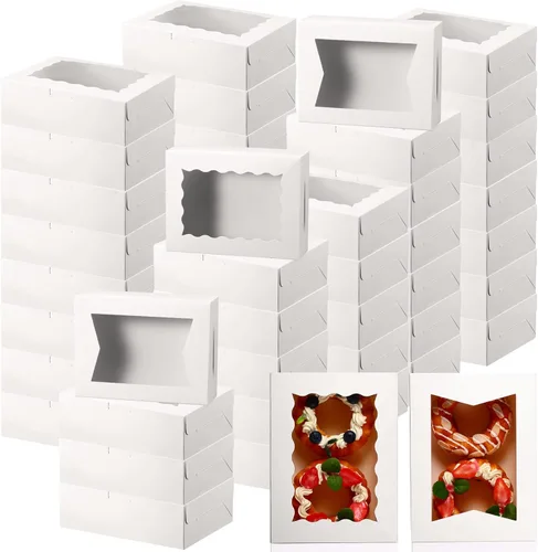Miniatura 10 de TaoBary 100 piezas Cajas de panadería de 8 pulgadas 8 x 6 x 2.5 pulgadas Cajas de galletas y pasteles con 2 estilos de ventana para galletas, Negro