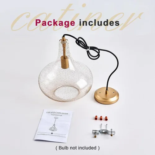 Miniatura 9 de CATINER Lámpara colgante artesanal de 11 pulgadas de latón dorado de mediados de siglo moderno con pantalla de vidrio sembrado - Elegante lámpara