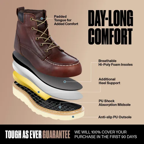 Miniatura 2 de EverBoots - Botas de trabajo con punta de acero, resistentes a la abrasión y al aceite, botas de cuña con puntera tipo mocasín, de piel aceitada