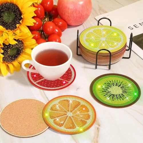 Miniatura 2 de Billbotk Kit de 12 posavasos de pintura de diamantes con soporte, posavasos de arte de diamante, proyectos de manualidades de diamantes, kits