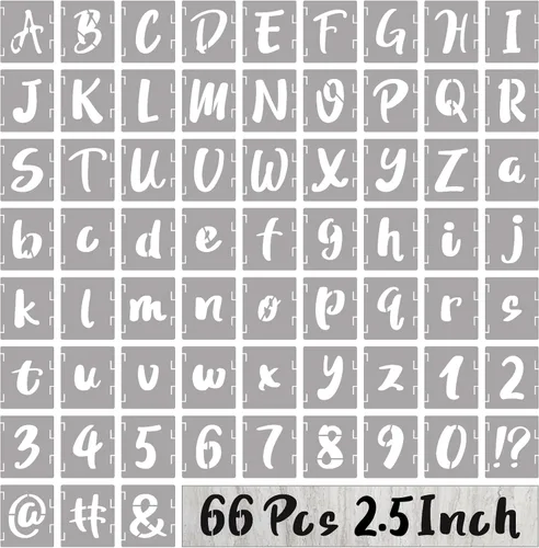 Miniatura 10 de BAMIDELE Plantillas de letras de 1 pulgada y números, kit de plantillas de dibujo entrelazadas de 66 piezas de plástico reutilizable, plantillas
