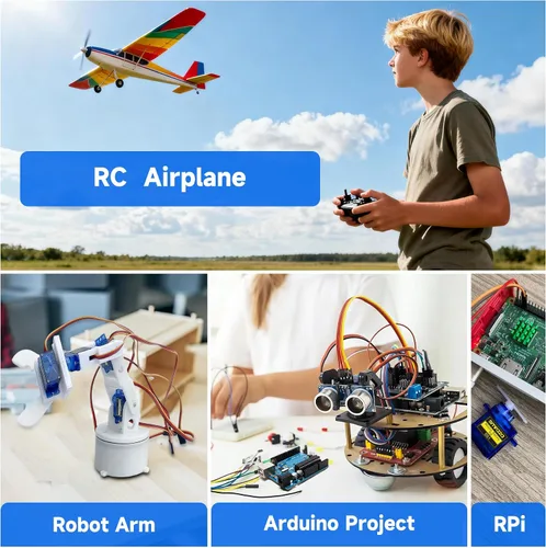 Miniatura 6 de Smraza 4 piezas SG90 9G Micro Servo Kit (engranaje metálico) para proyectos Arduino, robot RC, brazo de robot, helicóptero, control de avión, coche