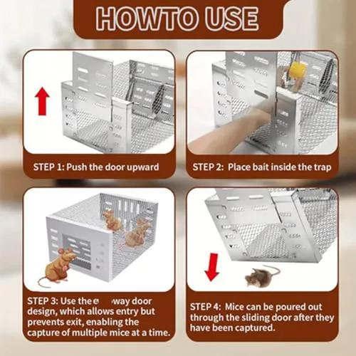 Miniatura 7 de Trampa automática para ratones de acero inoxidable, trampa automática para ratas, trampa automática para ratones, trampas humanas para ratones, 2