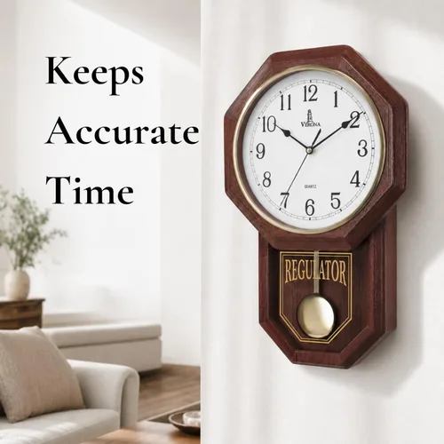 Miniatura 2 de Reloj de Pared con Péndulo - Reloj Regulador de Madera Real - Diseño de Escuela - Silencioso, Sin Campanadas, de Madera y Operado