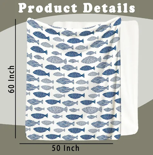 Miniatura 7 de SPBL&L Manta de peces de playa costera, azul y blanco, manta náutica de peces oceánicos para cama, sofá, dormitorio, sala de estar, decoración