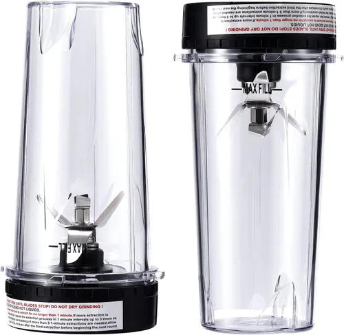 Miniatura 4 de Piezas de repuesto para licuadora compatibles con Nutri Ninja, cuchilla extractora de 5 aletas, 2 vasos de 16 onzas con tapas para llevar, 3