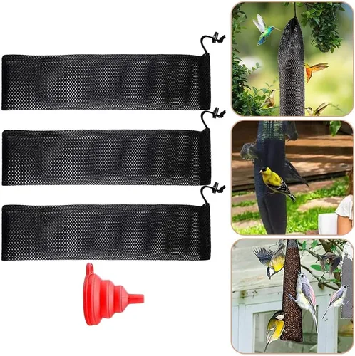 Miniatura 5 de Yardwe 3 unids Colgantes Bolsas de Alimentación de Pájaros para Uso en Jardín Forraje de Aves Almacenamiento Bolsa de Malla Alimentador de Mano