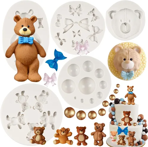 Miniatura 12 de Moldes de Fondant de Silicona con Forma de Oso, Moldes de Chocolate y Caramelo con Forma de Oso Para Decoración de Pasteles, Topper de Cupcakes