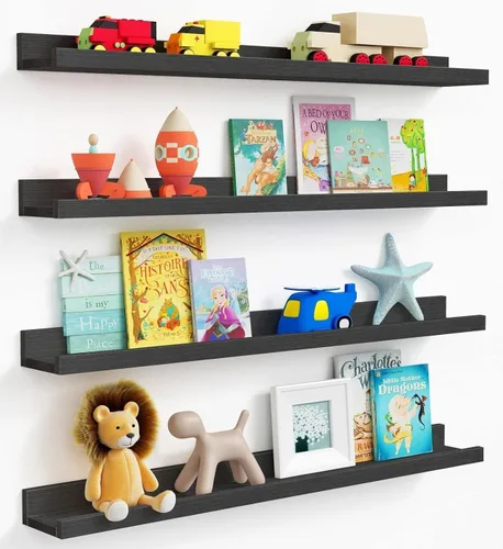 Miniatura 22 de Forbena Estante de repisa negra para fotos, estantes flotantes con borde para pared, estantes de pared pequeños para baño, dormitorio, cocina