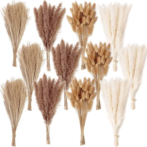 Miniatura 14 de Decoración de hierba de pampa seca natural, 100 piezas de hierba de pampa que contiene colas de conejo blancas flores secas, ramo de hierba de caña