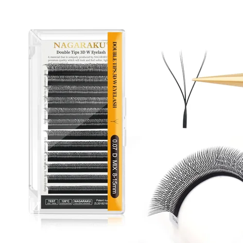 NAGARAKU WW Extensiones de pestañas postizas, suministros de pestañas dobles W, abanico prefabricado 6D, volumen ruso, visón falso negro mate, 12