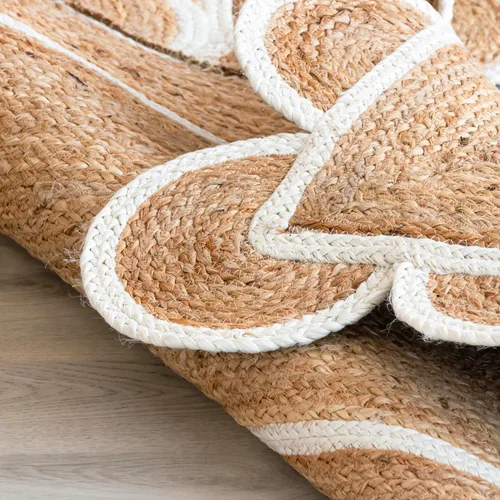 Miniatura 7 de Alfombra festoneada de yute natural, base natural, borde blanco hueso, 2 pies x 6 pies