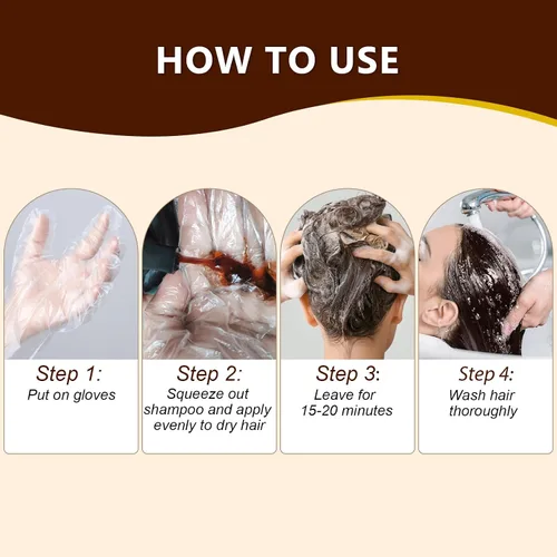 Miniatura 8 de Champú de tinte para cabello castaño oscuro para cabello gris, champú de color semipermanente para mujeres y hombres, ingredientes herbarios, Marrón