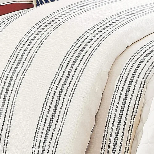 Miniatura 9 de HiEnd Accents Prescott - Juego de ropa de cama de 3 piezas tamaño King a rayas con fundas de almohada, funda de edredón con patrón de rayas azul