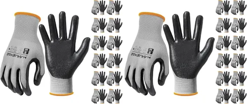 Miniatura 37 de MANUSAGE Guantes de trabajo de nitrilo, ajuste elástico cómodo 3D, agarre potente, pantalla táctil, revestimiento de espuma duradera, flexibles