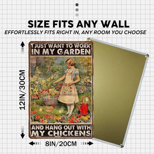 Miniatura 2 de Letreros vintage de lata de pollo para Coop Retro Garden Letrero de metal Granja Jardinería Girl Poster I Just Want To Work In My Garden And Hang