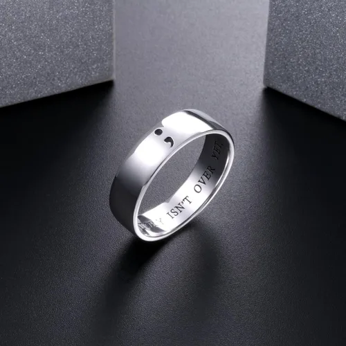 Miniatura 2 de Joyería inspiradora de plata de ley S925 MY STORY ISN'T OVER YET anillo de punto y coma para hombres y mujeres o unisex, ancho de 0.236 in
