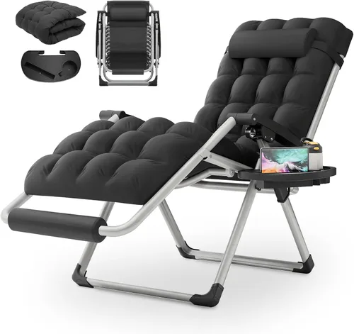 Miniatura 21 de MoNiBloom Silla reforzada de gravedad cero, tumbona plegable para piscina y playa, tumbona de bronceado portátil con cojín, reposacabezas y bandeja